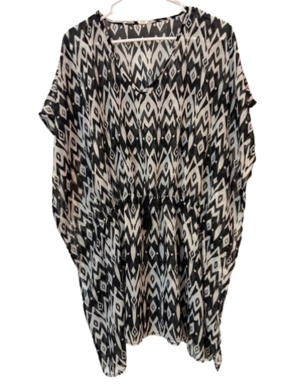 🏝️West Loop Women’s Swim Cover-UP- Black & White Geometric lkat kimono- OSFM